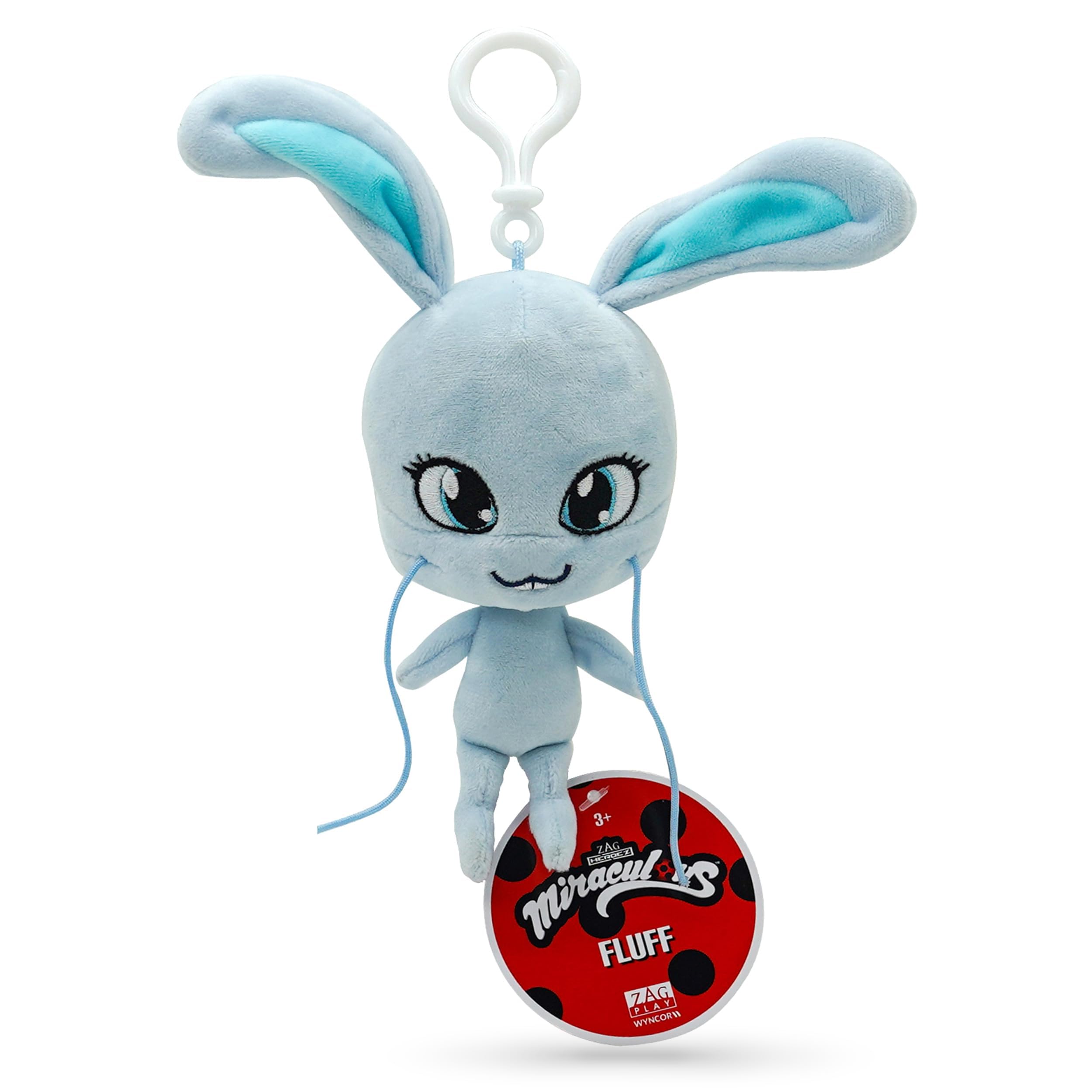 Miraculous Ladybug - Kwami Lifesize Fluff, 5-inch Rabbit Plush Clip-on Toys for Kids, Super Soft Collectible Stuffed Toy with Glitter Stitch Eyes and Color Matching Backpack Keychain (Wyncor)