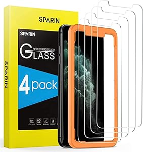 [4 Pack] Screen Protector for iPhone 11 Pro/iPhone Xs/iPhone X, SPARIN Tempered Glass Screen Protector for iPhone 11 Pro 2019 (5.8 Inch) - Alignment Frame/Highly Responsive