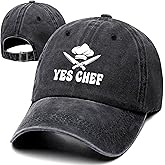 Yes Chef Funny Retro Washed Cotton Baseball Cap, Adjustable Lightweight and Breathable Unisex Outdoor Grill Chef Hat, Birthday Gifts for Kitchen Master Supervisor Mom Dad Friend Bestie Coworker Boss