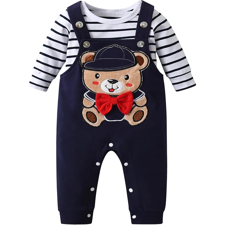 thumbnail interactive-video image 1 of Newborn Baby Boy Romper Set – Dad + Me Print Long Sleeve Jumpsuit & Hat, 100% Cotton (2-Piece Set) 1 of 9