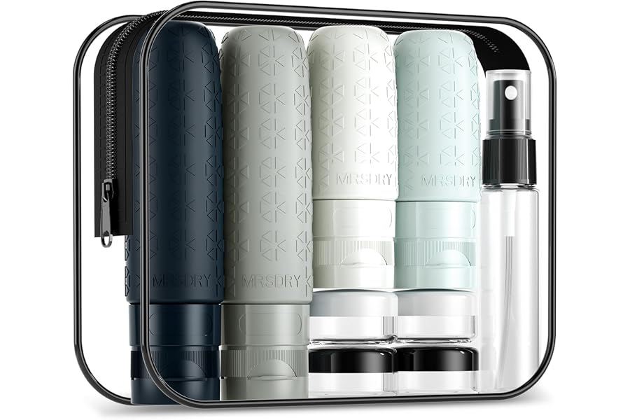 Mrsdry Travel Size Toiletries, TSA Approved Silicone Travel Containers for Toiletries, Leak Proof Refillable Liqus Shampoo And Conditioner travel Essentials toiletry Bottles (18 Pack)