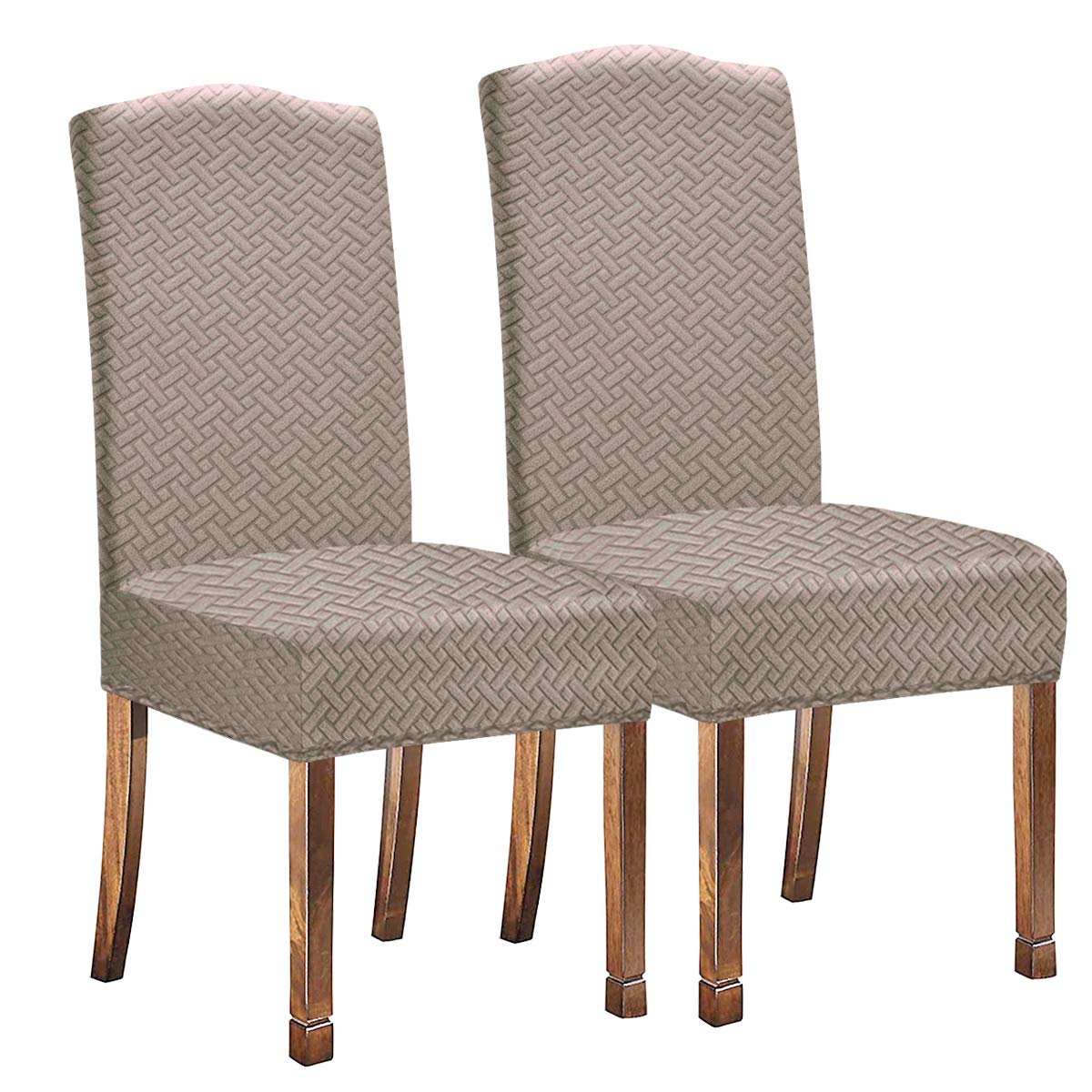 KELUINA Stretch Water-Repellent Twill Jacquard Dining Room Chair Covers Home Decor,Chair Covers for Dining Room Chairs Restaurant Hotel Ceremony (Camel,2 Pieces)