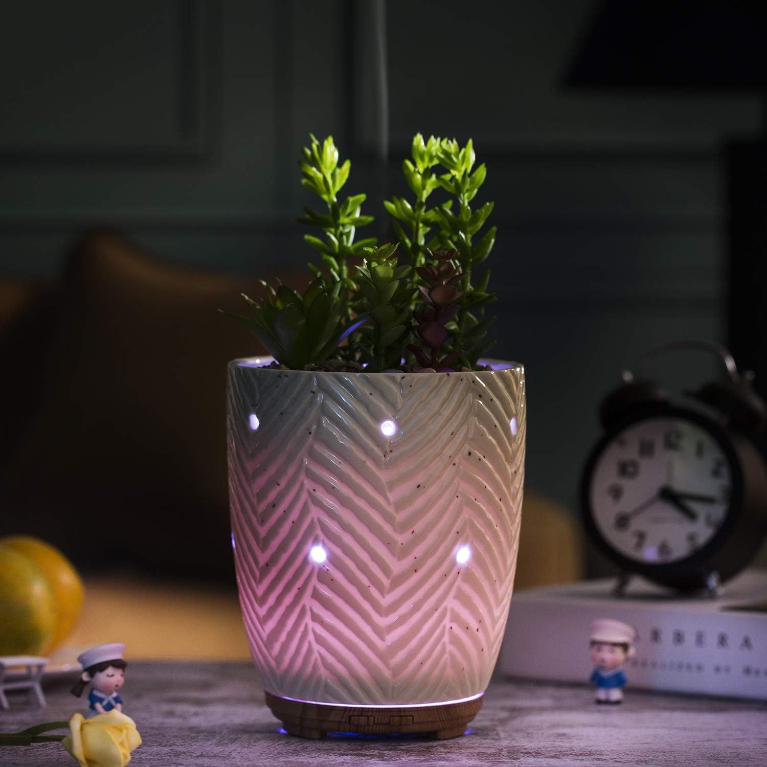 Essential Oil Diffuser, Artificial Succulent Plants Potted Diffusers for Essential Oils with 7 Colors LED Light,Ceramic Cool Mist Super Quiet Aromatherapy Diffuser for Home Office Bedroom: Kitchen & Dining