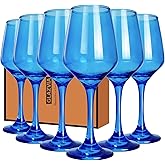 GLAZVIA Blue Wine Glasses Set of 6, 12oz Stemmed Crystal Glasses, Thick & Colored, Dishwasher Safe Stemware for Red or White, Gift for Party, Holiday, Anniversary, Restaurant, Home Bar, Daily Use
