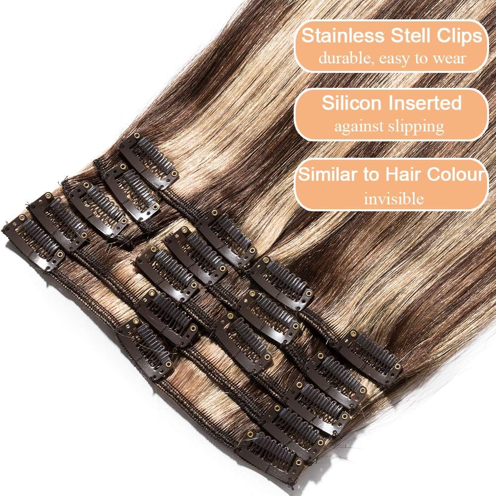 Elailite Real Hair Clip in Hair Extensions 100% Human Hair Remy Natural Hair Extension - Image 3