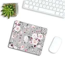 Rectangle Mouse Pad Floral, Gray and Pink Flowers