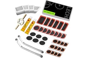 LECHI Bike Tire Repair Kit with Vulcanizing Patches,Stainless Steel Levers,Valve core Wrench for Motorcycle BMX Cycling MTB Road Mountain Bicycle(40 PCS)
