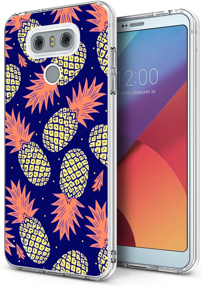 Pineapples Case for LG G6,Gifun [Anti-Slide] and [Drop Protection] Clear Soft TPU Premium Flexible Protective Case for LG G6/LG G6 Plus - Black Back and Yellow Pineapple