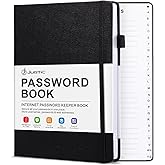 JUBTIC Password Book with Individual Alphabetical Tabs, 7"x10" Internet Password Keeper Book for Seniors, Password Notebook and Organizer/Notes Section, Black