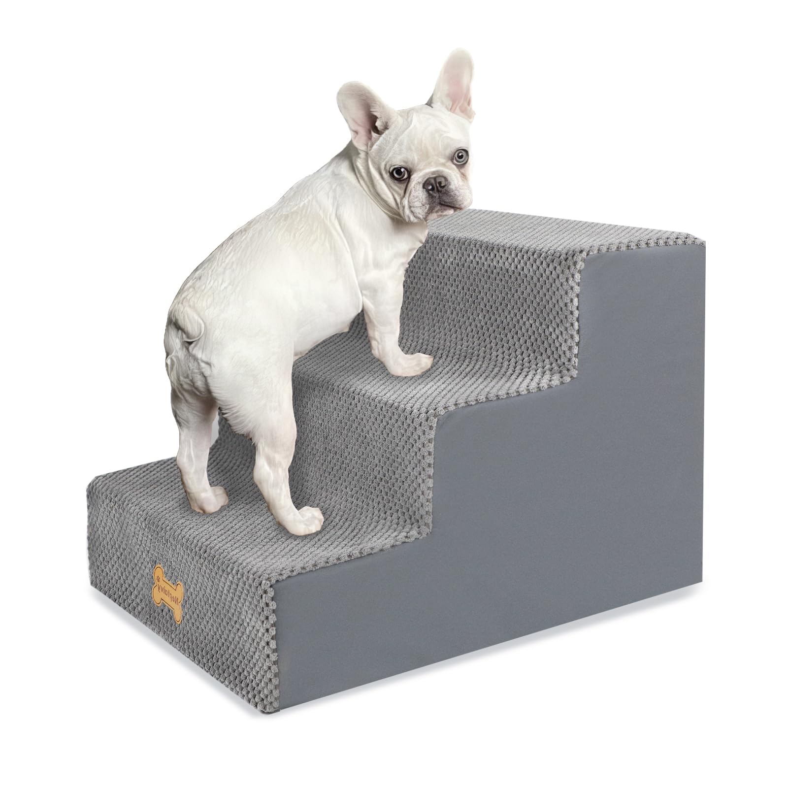 Nepfaivy Dog Steps Stairs for Bed - Non-Slip Pet Stairs for Small Dogs and Cats, 3-Steps Dog Ramp for Sofa with High Density Foam and Removable Cover, 45x40x34cm