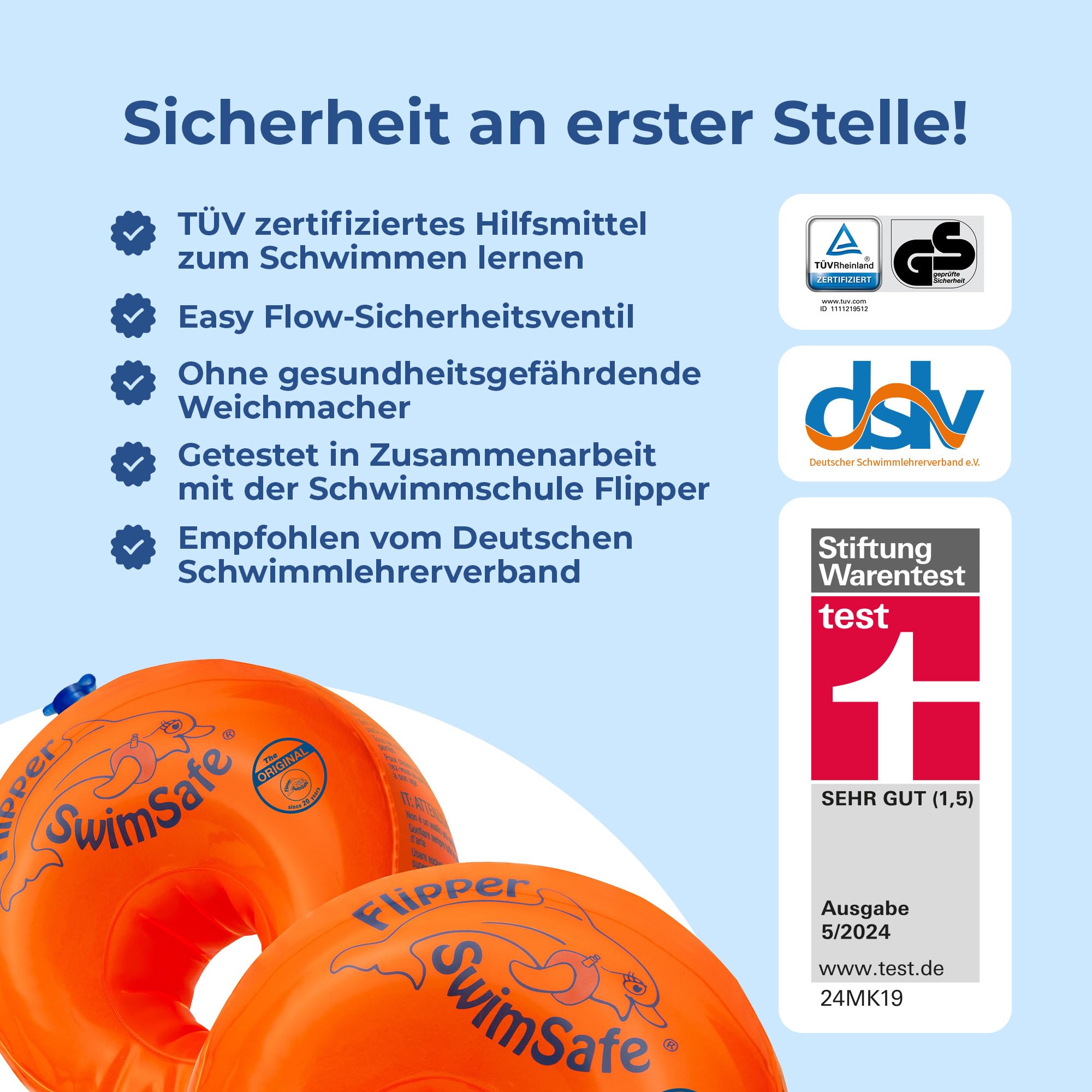 Flipper Swimsafe 1010 - Schwimmflügel für Babys ab 12 Monaten, sichere Schwimmhilfe mit unzerbrechlichem PE-Schaumkern zum Schwimmen lernen, Orange 6