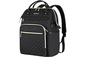 EMPSIGN 17 Inch Laptop Backpack for Women, Work Business Travel Computer College Bags, Large Capacity Water-repellent Quilted Casual Daypack with USB Port, Black