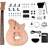 Unfinished DIY Guitar Kit Mahogany Body &amp; Neck Rosewood Fretboard 6 String | Right Handed, Beginner Kit, Black Hardware, Build Your Own Electric Guitar