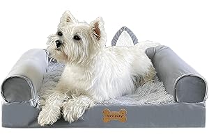 Necrely Orthopedic Dog Bed, Bolster Sofa Bed with Lining & Non Slip Bottom, 27.6"L x 19.7"W x 5.9"Th, Velvet and Polyester, Indoor and Outdoor Use, Suitable for Small to Large Dogs