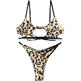 ZAFUL Women's Sexy Cutout Bikini Thong Bikini Set Tie Back Two Piece Swimsuit Bathing Suit
