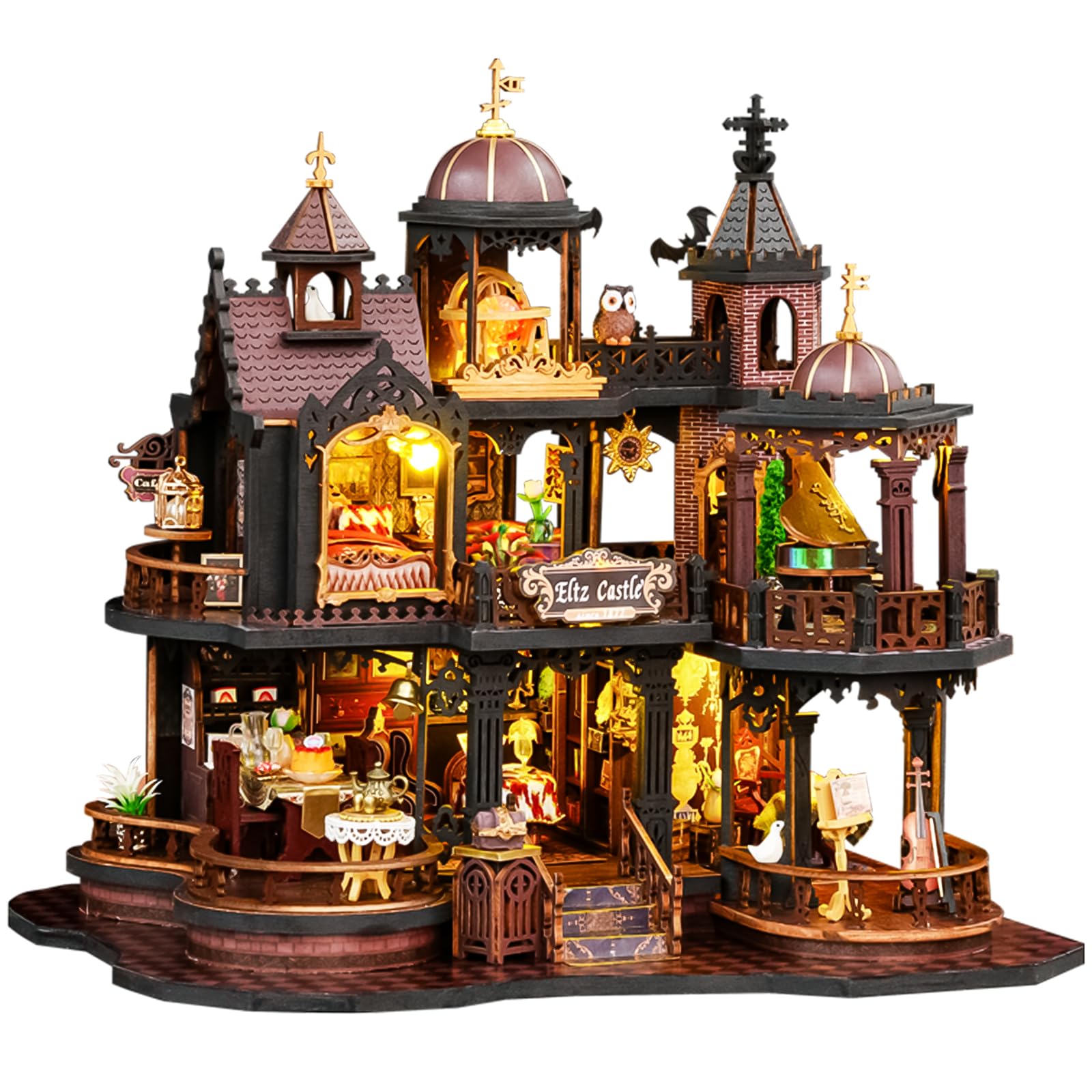 Spilay Miniature House Kits For Adults, Edinburgh Castle DIY Miniature House Kit with LED Light & Dust Cover, Creative Wooden Doll House Unique Crafts for Book Lovers (Valentine, Birthday, Christmas)