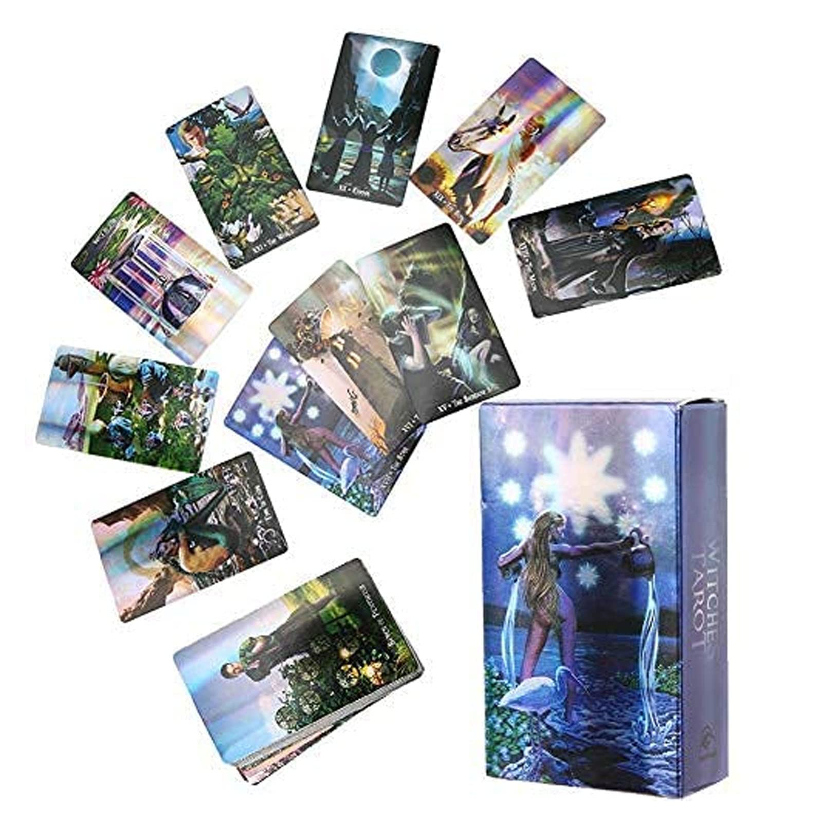 Yitengteng Entertainment Tools Witch Tarot Cards Deck Future Telling Game with Hologram Paper Divination Card Unknown Tarot Deck Interactive Board Game