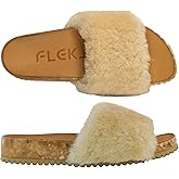 Fleks San Ysidro Women's Shearling Slides, Platform Sandals with Arch Support, Comfort Footwear, Natural Sheepskin Upper