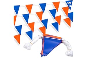 XIFAN 105ft Pennant Banner Flag, 7"x10" Fluorescent Orange and Blue Safety Flagging Banner Warning Flag for Construction Site/Traffic Control/Boundary Barrier Signs, Perimeter Marking Flags on String, 45 Flags