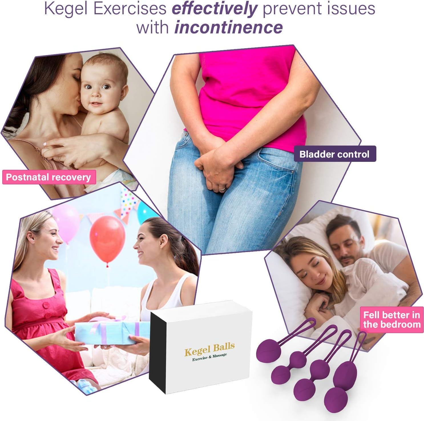 oGoDeal Kegel Balls for Women Tightening & Pleasure for Beginners - 5 in 1 Kegel Exercise Weights Products for Bladder Control Pelvic Floor Device Ben Wa Balls Kits with Remote Purple: Health & Personal Care