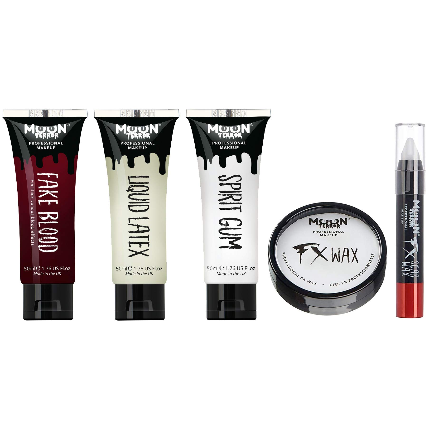 Pro FX Halloween Professional Special Effects Make Up Kit 2 by Moon Terror | Fake Blood, Liquid Latex, Modelling Wax, Spirit Gum, SFX Make up