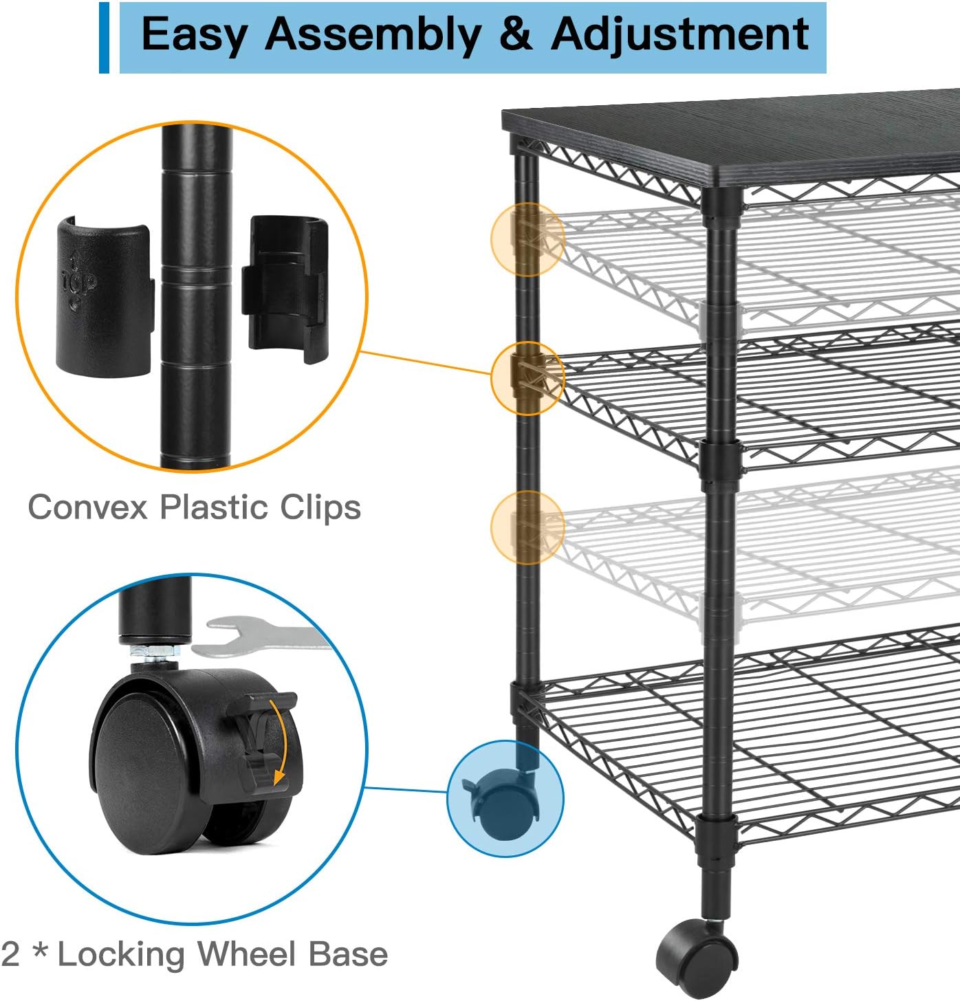 HUANUO Printer Stand - 3 Tier Printer Cart for Storage, Holds up to 200 lbs, Multifunctional Metal Utility Shelves, Workspace Desk Organizer, Rolling Cart for Home & Office Use: Electronics