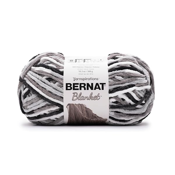BERNAT BLANKET SUPER BULKY ACRYLIC YARN – 2 PACK OF 300G/10.5OZ #6 CHUNKY CHENILLE HEAVY WEIGHT YARN FOR KNITTING AND CROCHETING, AMIGURUMI, THICK BLANKETS (GRAY STORM, 220 YARDS 2-PACK)