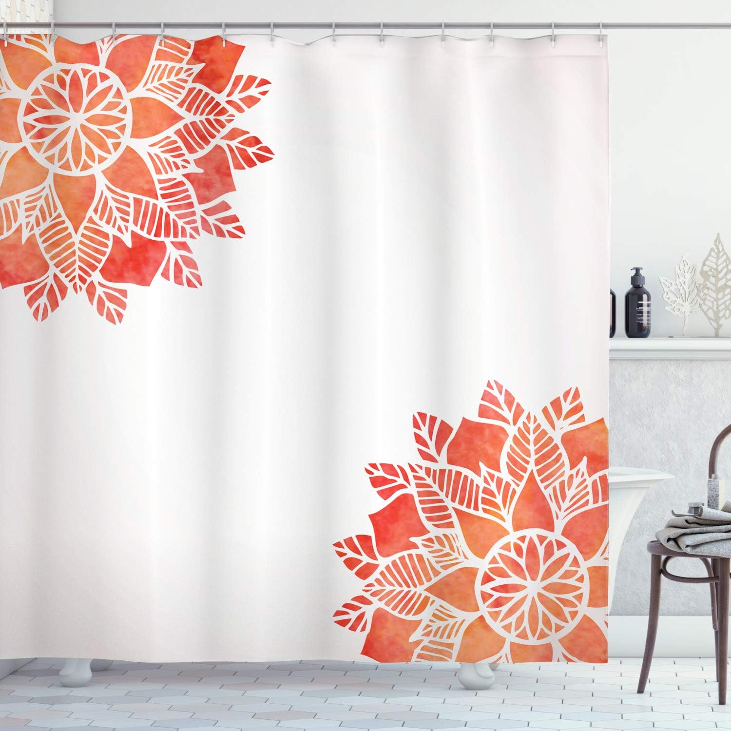 Ambesonne Floral Shower Curtain, Watercolors Lace Flower Petals in Soft Pastel Tones