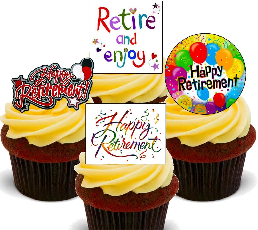 Made4You Happy Retirement Edible Cupcake Toppers Standup Wafer Cake Decorations (12