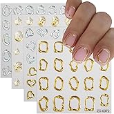 JMEOWIO 6 Sheets 3D Embossed Gold Irregular Geometric Nail Art Stickers Decals Self-Adhesive 5D Nail Supplies Nail Art Design Decoration Accessories