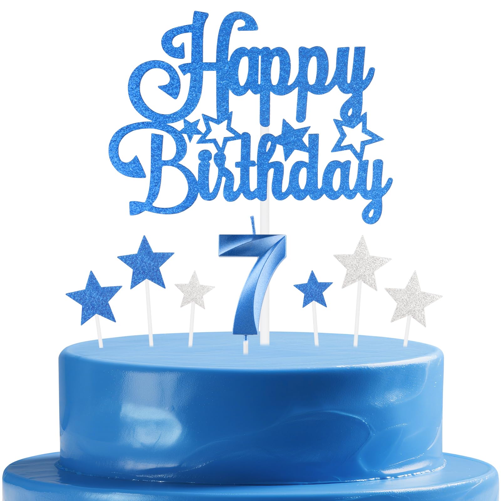 mciskin Royal Blue Birthday Candles Set,Girl Boy 7th Birthday Decorations,Number 7 Candle for Cake,Royal Blue Candles Cake Toppers with Star for Girls Boys Birthday Party Anniversary Decorations