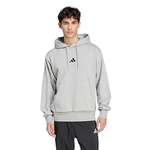 adidas Men's Essentials Feel Cozy Fleece Hoodie, Medium Grey Heather/Black