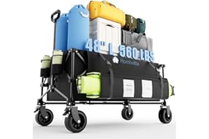 HOMBETTA 48″ Extra-Large Folding Wagon Cart, 560LBS Capacity, 350L Heavy Duty Utility Cart with Brakes, All-Terrain Wheels, 600D Oxford Fabric, Foldable Design for Camping, Beach, Travel, Festival