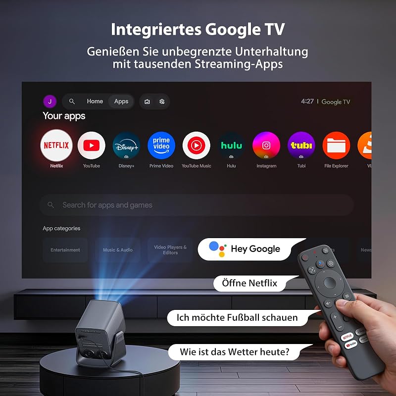 Smart Beamer 1080P HDR10+, 32 GB Speicher【Integrierte Apps】
