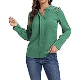 MAXTOOA Womens Long Sleeve Dressy Casual Shirts Lace V Neck Tops Business Office Blouses Fall Clothes Valentine's Day Gifts