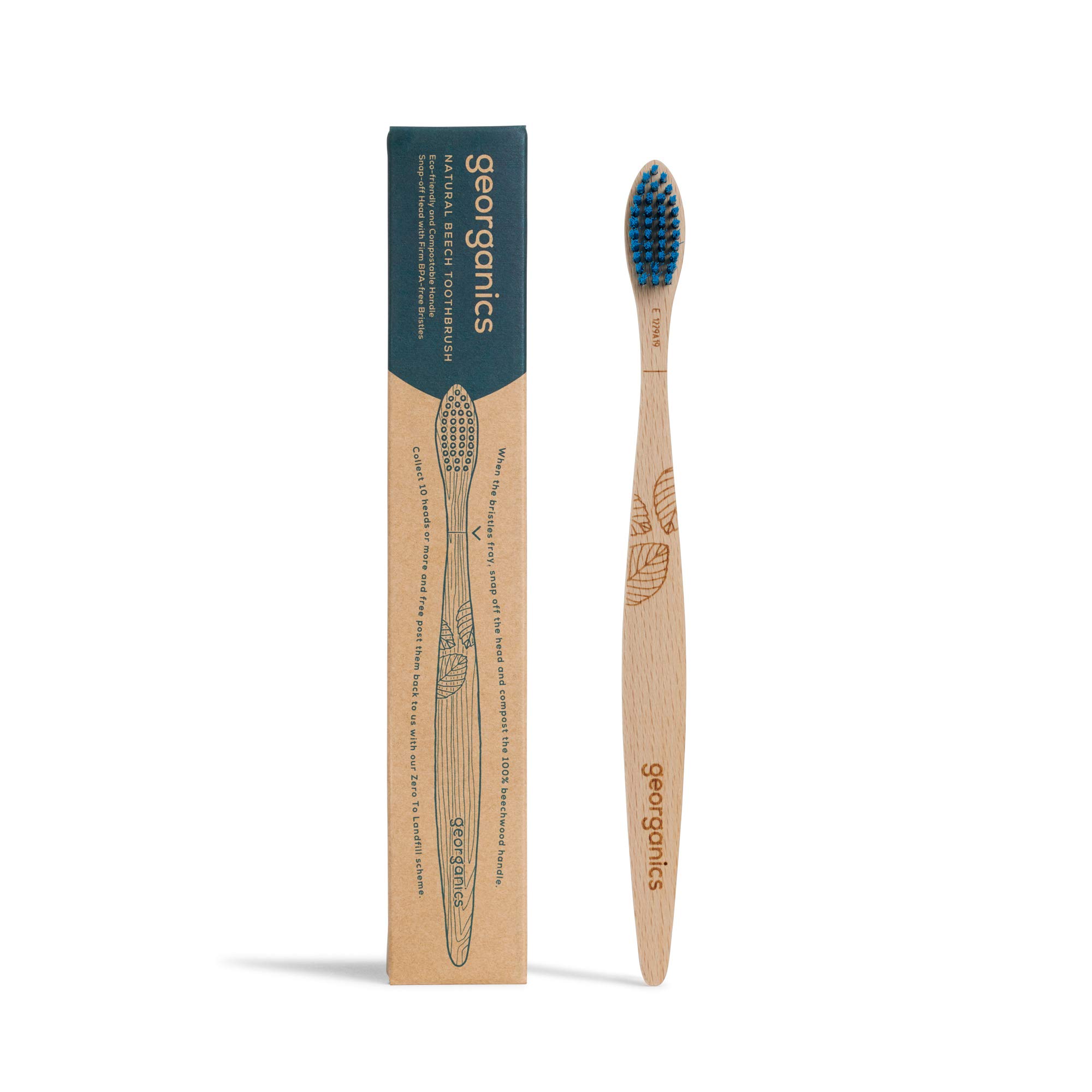 Georganics Firm Bristles Natural Beechwood Toothbrush – Compostable and Biodegradable - Natural Beechwood Handle - Vegan BPA-Free Nylon Charcoal Bristles - Firm
