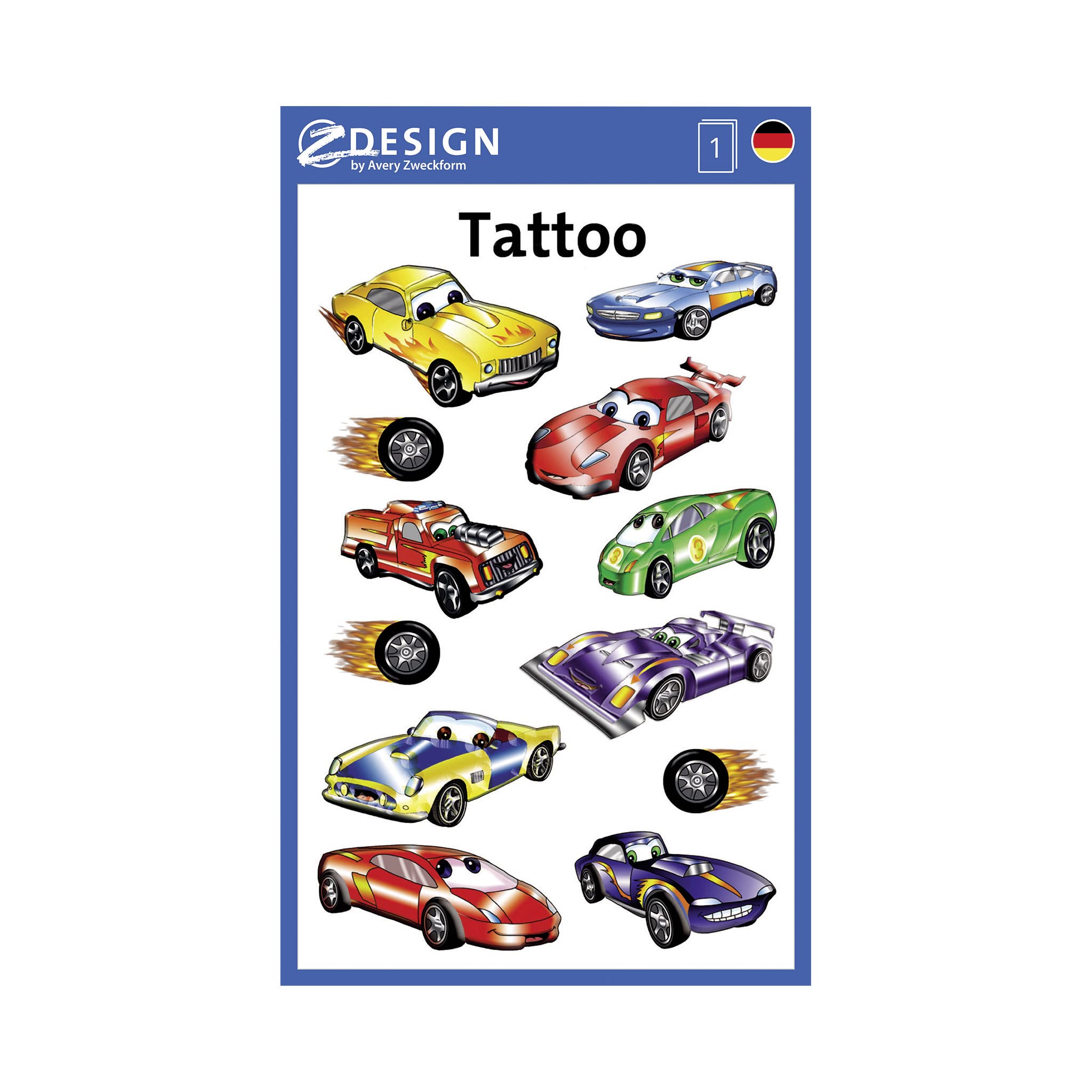 Avery Zweckform 56390 Children's Tattoos (Temporary Transfer Film, Dermatologically Tested) 12 Designs Cars