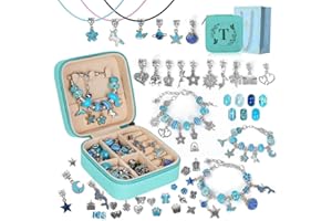LUCKJOY Charm Bracelet Making Kit, Kid Jewelry Making Kit for Girls 8-12, Unicorn Toys for Girls Age 4-6 Birthday Christmas Gifts for Girls Crafts Age 5-7 DIY Necklace Kit with Initial Jewelry Box Organizer-T