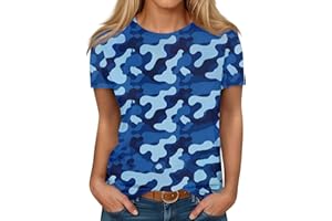 GENERIC T Shirts for Women Camouflage Print Cute Going Out Tops Short Sleeve Crew Neck Shirts Blouses Casual Clothes Trendy S-5xl