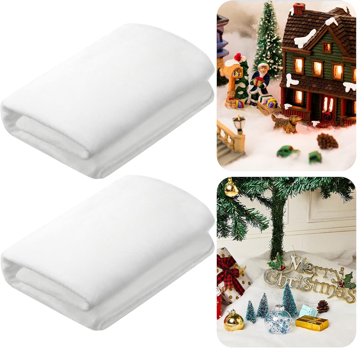 Artificial Snow - Thickened Christmas Snow Blanket Set White Artificial Snow Blankets Christmas Village Backdrop Decorations for Christmas Ornament (2 Pieces,)