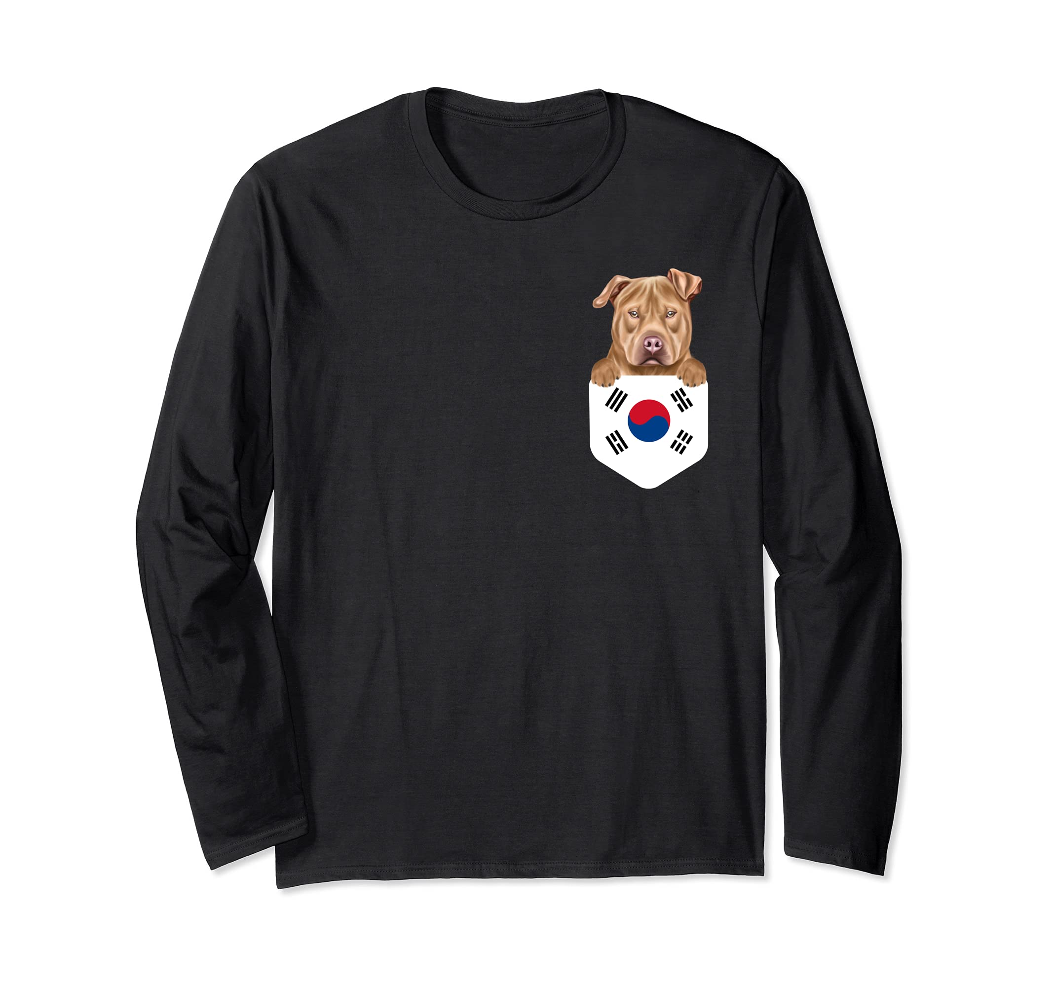 South Korea Flag Usa Staffordshire Terrier Dog In Pocket Long Sleeve T-Shirt