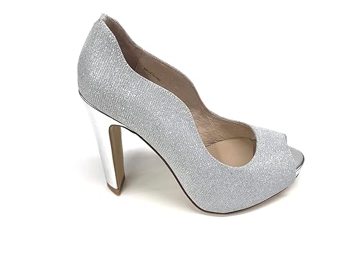 CAFENOIR Peep-Toe Damenschuhe aus silbernem Stoff INC927-204