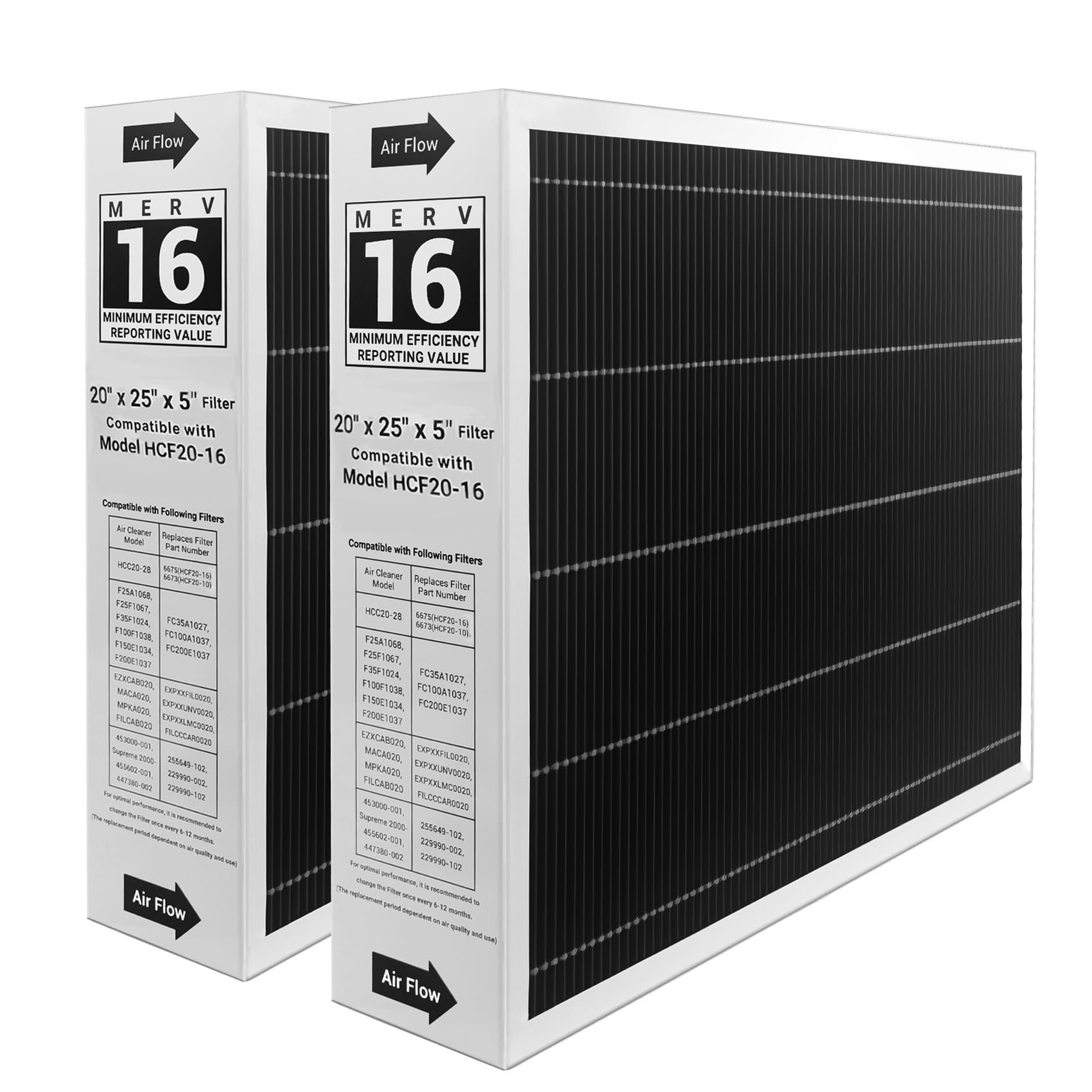 Photo 1 of 20x25x5 MERV 16 Air Filter, Carbon-Efficient Furnace Air Filter Compatible with Lennox 6675 and Lennox HCC20-28 Healthy Climate Furnace Filter for HVAC System, Replaces Part HCF20-16, 2 Pack