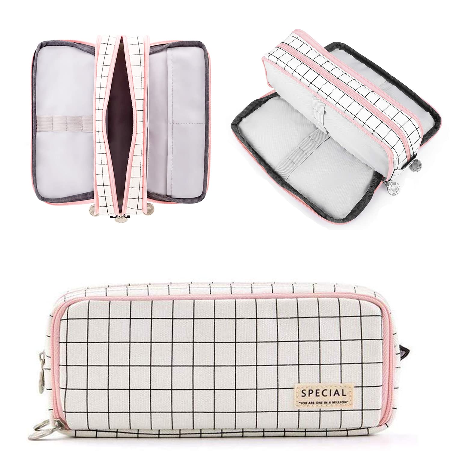 NEWUPZSI Pencil Case with 3 Compartments, Large Capacity for Children, Students, Adults, School, Office, Makeup Gift