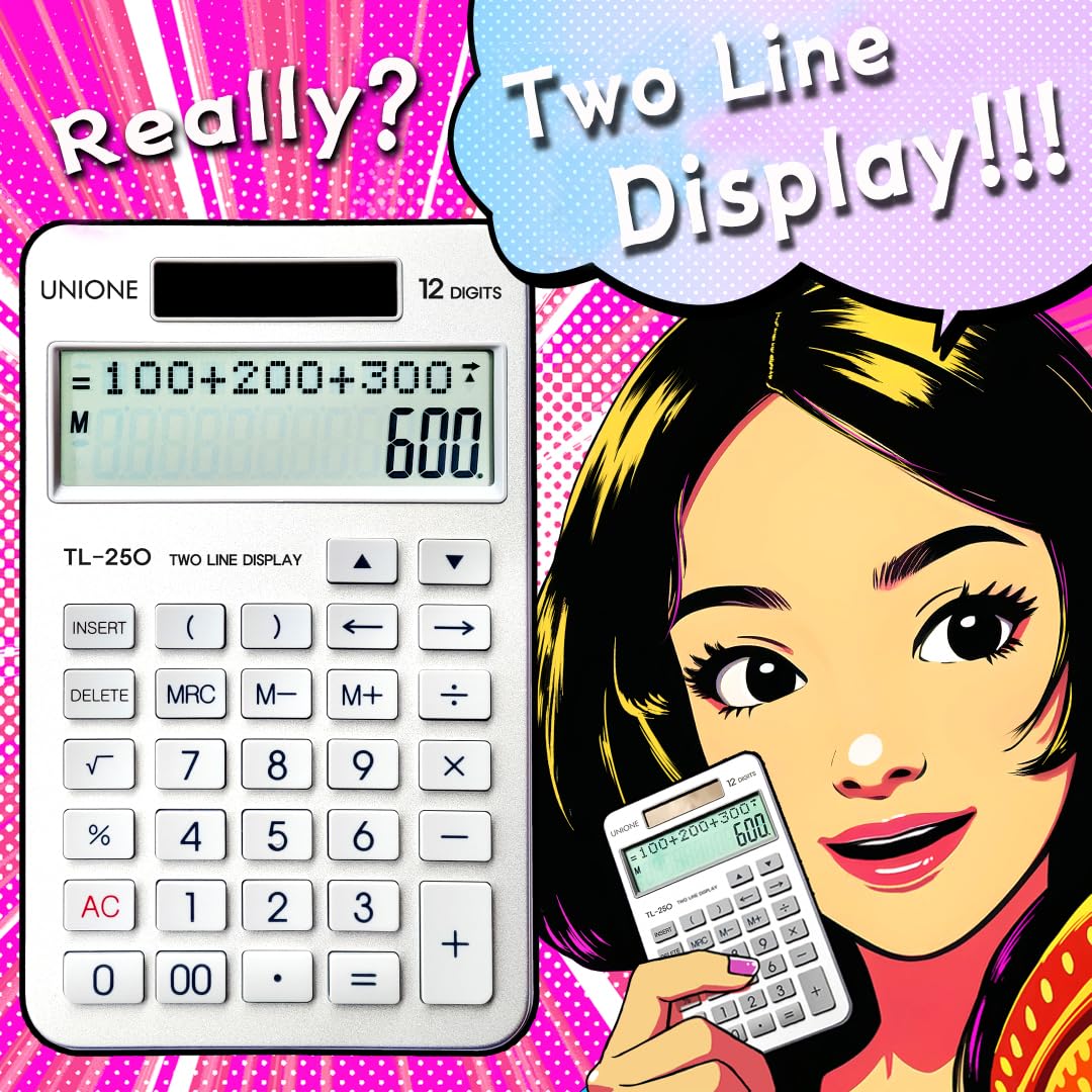 New, Two Line Display, Desktop Calculator. History Function- 30 Memories, Calculator with Large LCD for Home & Office Use, 4.5×7 inch (Silver)