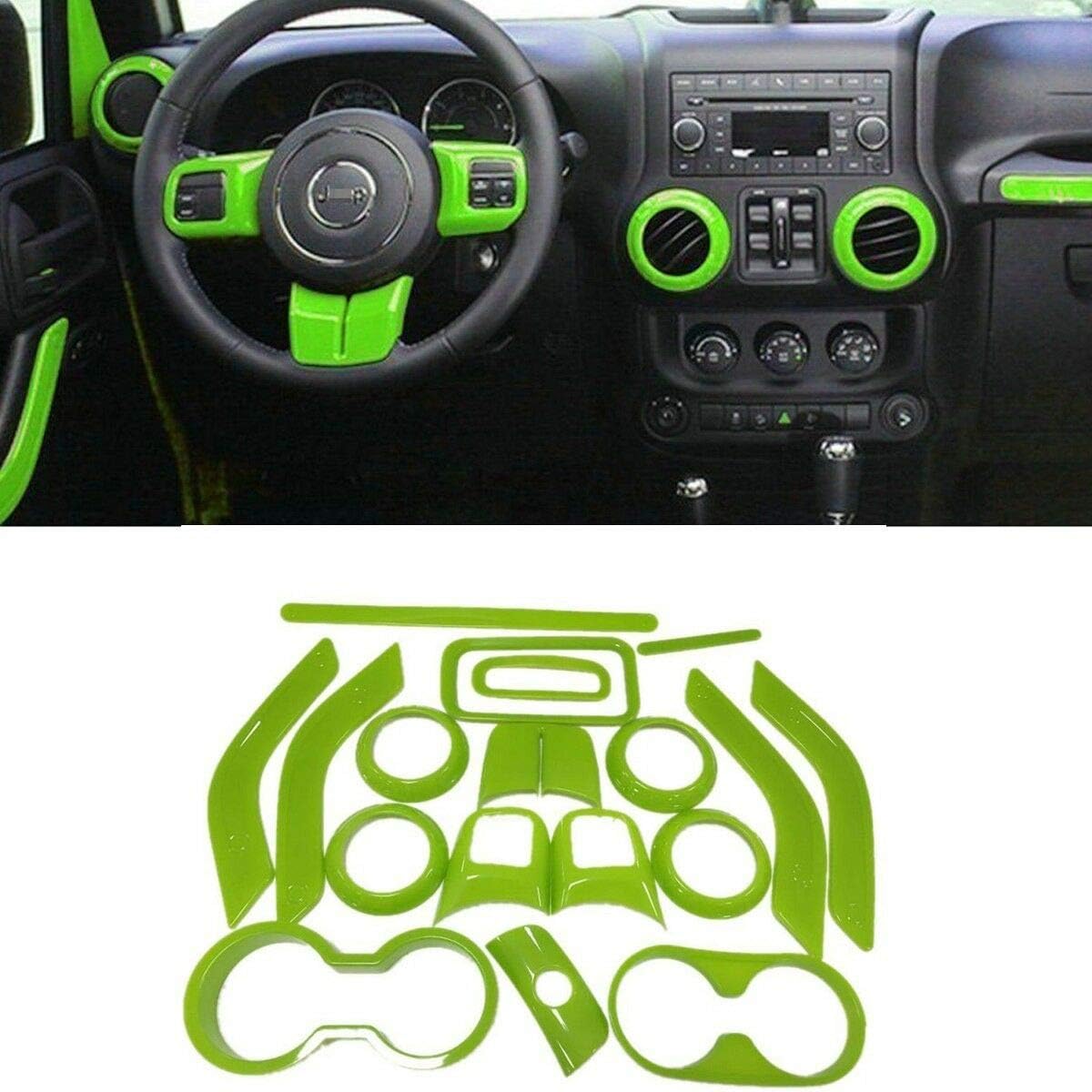 WeifangInspire Fits for Jeep Wrangler 2011-2017 JK JKU 4 Door 18pcs Full Set Interior Decoration Trim Kit,Door Handle Cover Inner,Center Console Air Outlet Trim (Green)