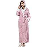 Hellomamma Women Fluffy Robes With Hood: Floor Length Long Fleece Winter Bathrobes Ladies Hooded Housecoat for Spa Shower