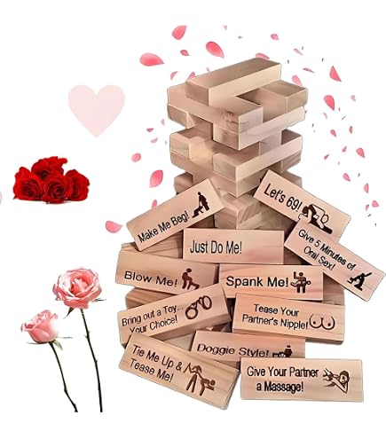 Jeu De Blocs Empilables En Bois Pour Couples – 48 Pièces – 8x2,5x1 Cm – Défis Sensuels Et Humour