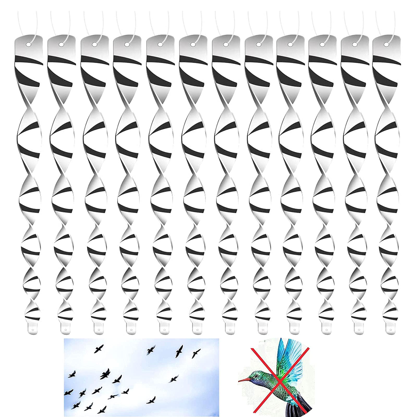 Yrlehoo 12 pcs Reflective Rods Bird Repellent Device Hanging Bird Repellents, Reflective Spiral Deterrent Bird Repellents Device for Scare Birds Pigeons Away, 30cm