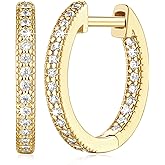 SPACMAG Gold Earrings 14K Gold Earrings For Women Trendy Inside-out Cubic Zirconia Huggie Tiny Small Hoop Earring For Womens Earring Stylish Huggie For Women 14MM